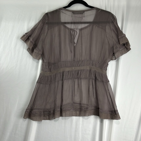 Zara Purple-Grey Sheer Loose Button-Up Blouse - Picture 5 of 7